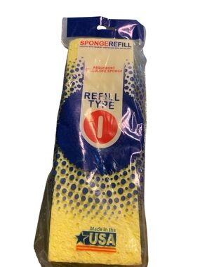 Sponge Mop REFILL TYPE I Yellow Cellulose Squeeze Head Butterfly Pad 9.5"x3"